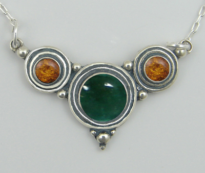 Sterling Silver Necklace Fluorite And Amber